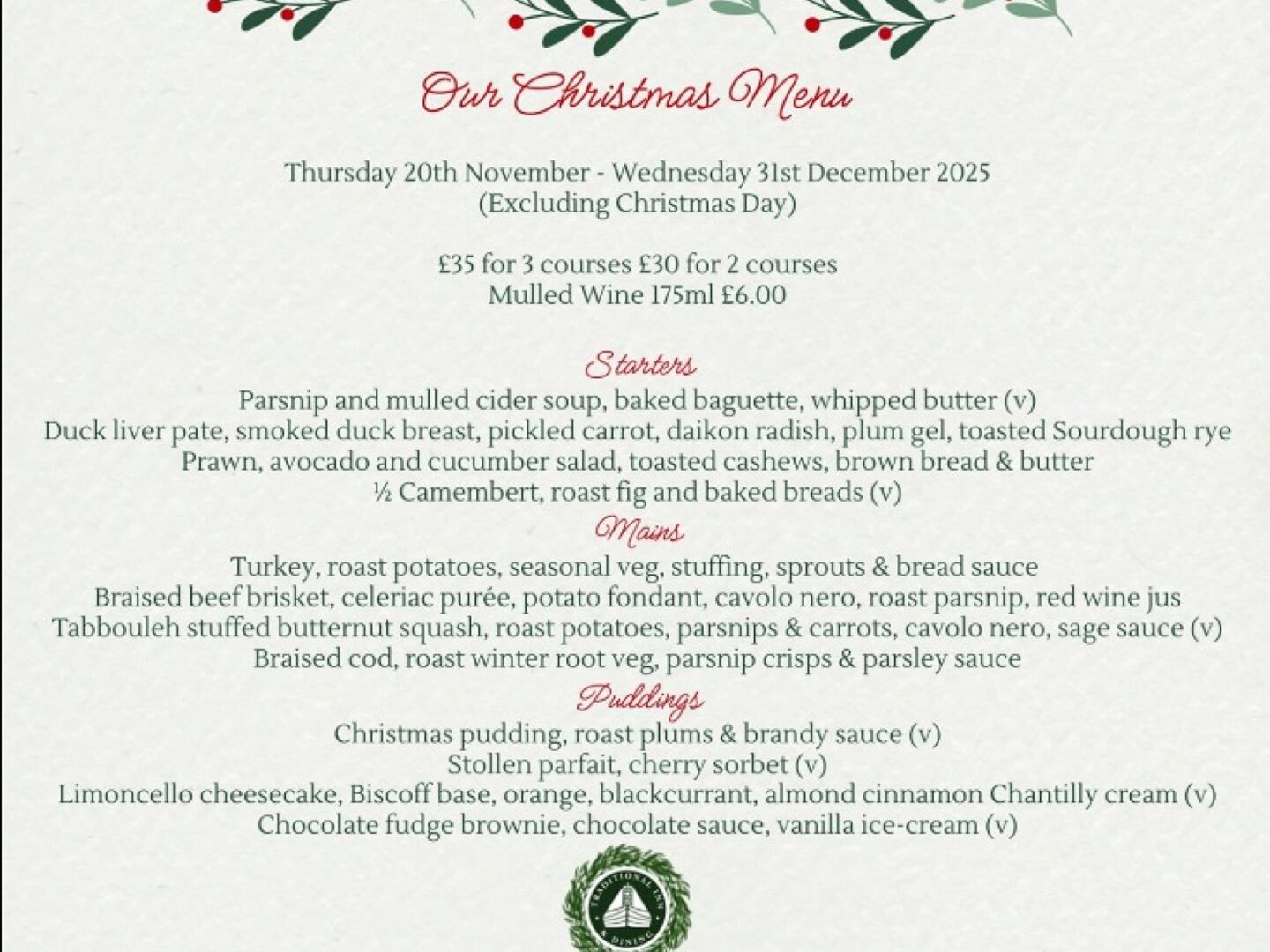 AudlemOnline | Christmas menu at the Shroppie