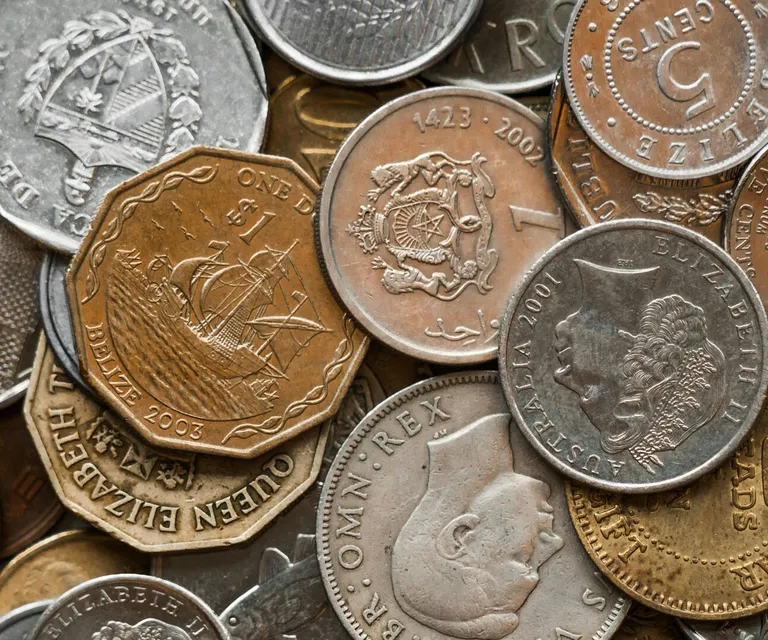 High-resolution close-up of various international