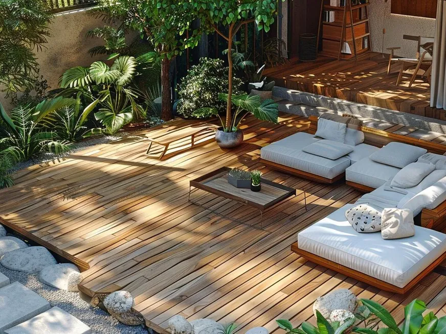 Design ideas for an outdoor hardwood floor deck