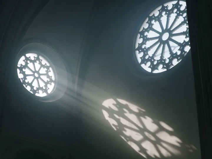 Stained glass windows in a gothic church casting