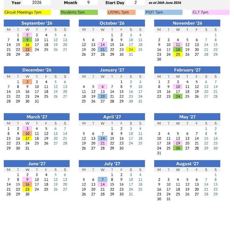 2026-2027 Various Meeting Dates