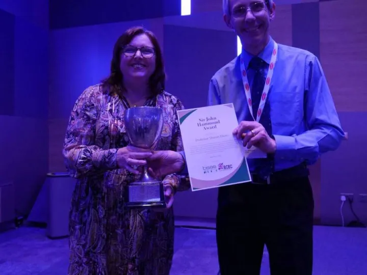 BSAS President Kim Matthews presented Prof Sharon Huws with the Sir John Hammond Award