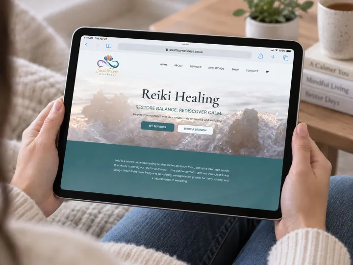 Soul Flow Wellness website shown on a tablet