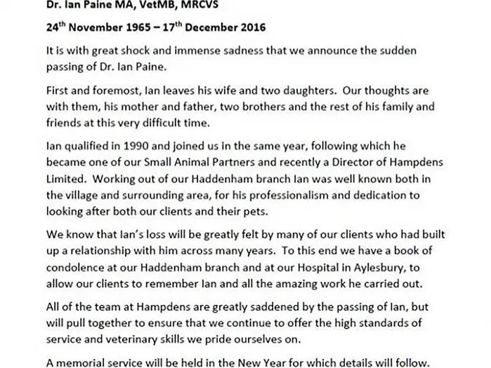 Dr Ian Paine Announcement
