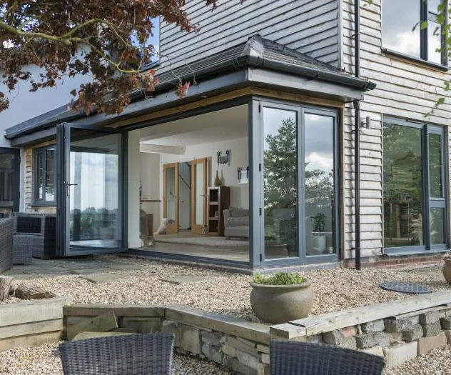 Aluminium bifold doors and garden