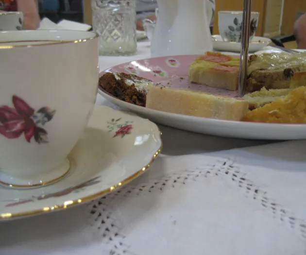 Tea cup & cake close up