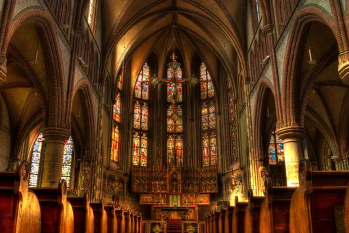 Church, altar, pews