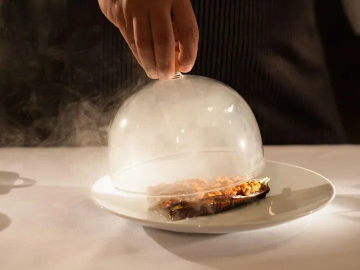 Fine dining plate with smoking garnish