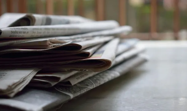 A close-up of a stack of newspapers resting on a