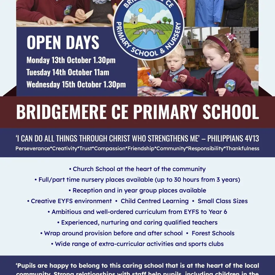 Bridgemere Ce Primary School Open Days 2025