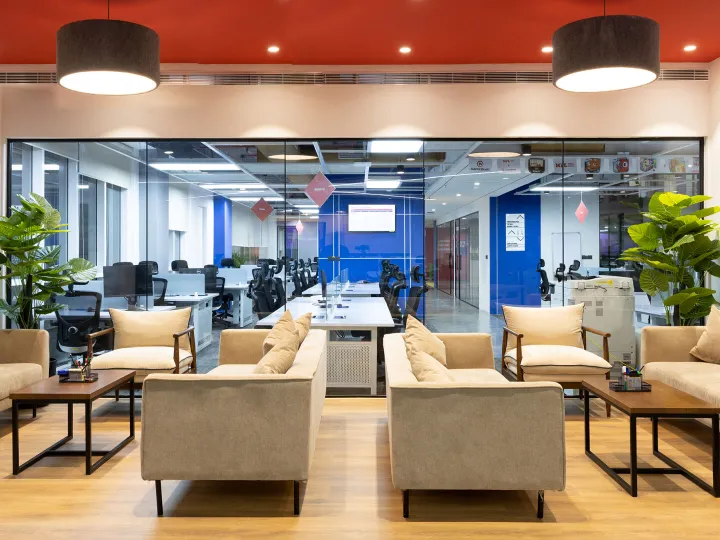 Office reception area with sofas
