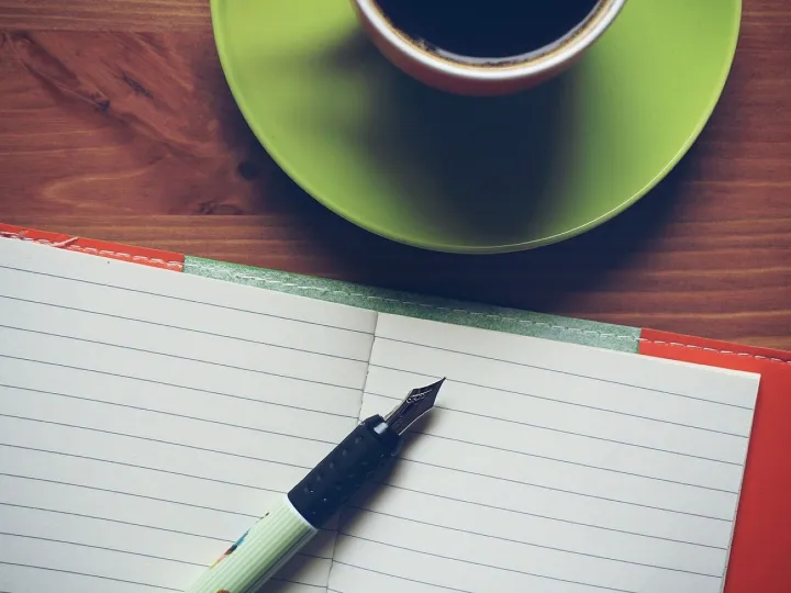 Notepad, coffee, pen, fountain pen, empty