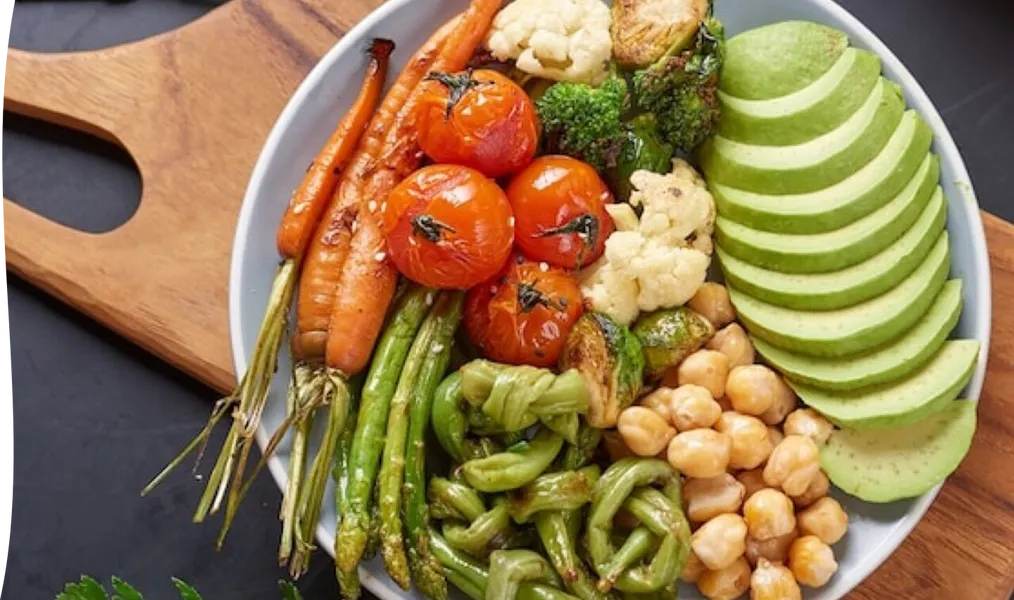 Vegetarian Buddha bowl with fresh vegetable salad