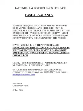 PARISH COUNCIL VACANCY NOTICE