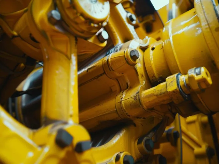 A closeup of an industrial machines yellow