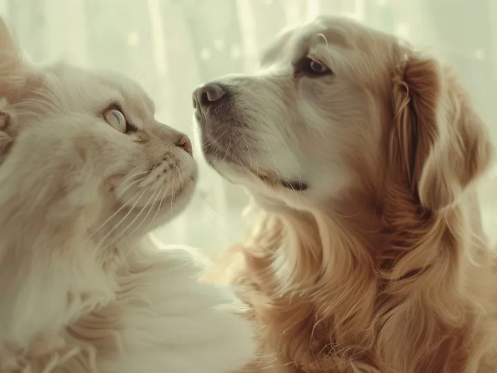 View of cats and dogs being friends