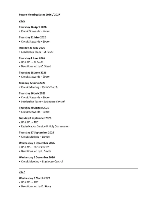 Future Meeting Dates 2026 & 2027