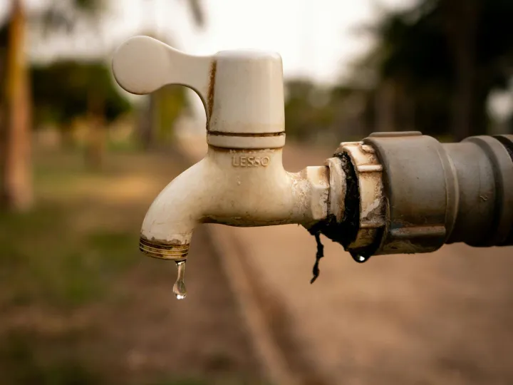 A close-up shot of a water droplet falling from