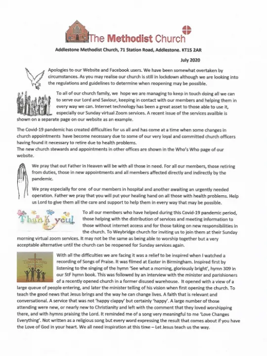 Church news –  July 2020