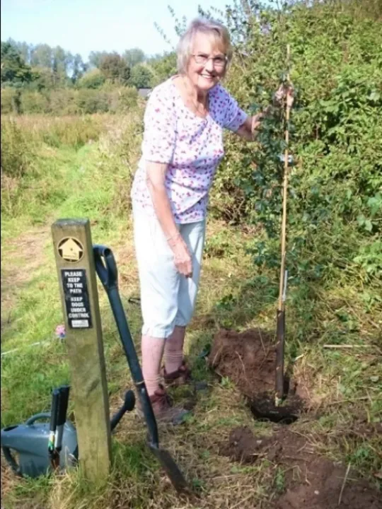 Margaret planting the first tree &ndash; Sept 2020