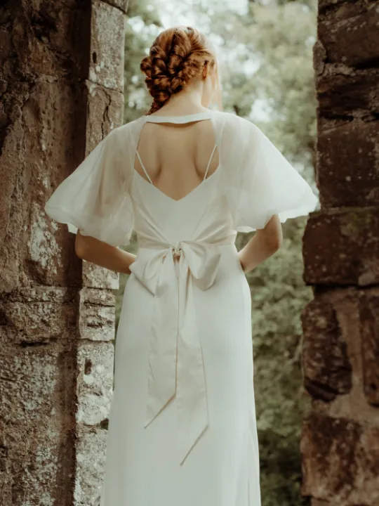 Organza puffball sleeves cut away back view P