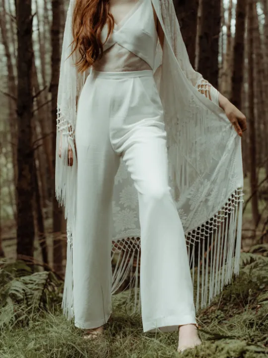 Kimono alternative wedding cover up velvet and fringe P