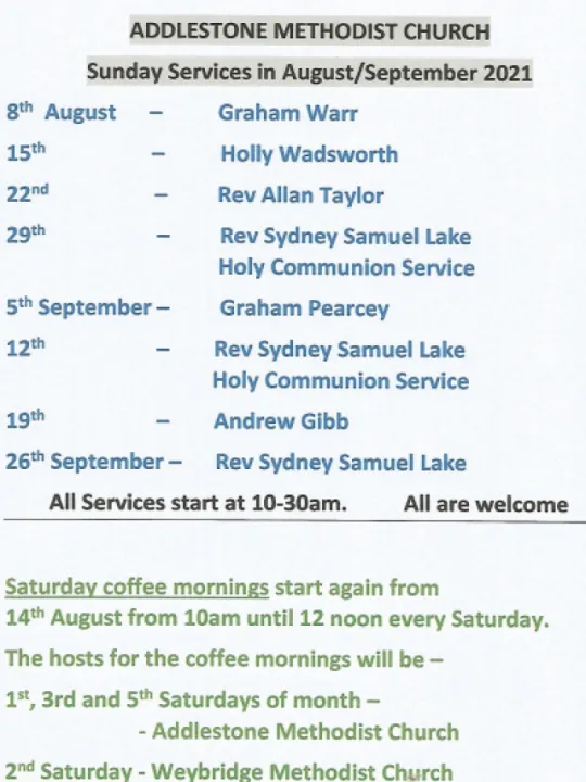 Church Services Sept- & Oct- 21
