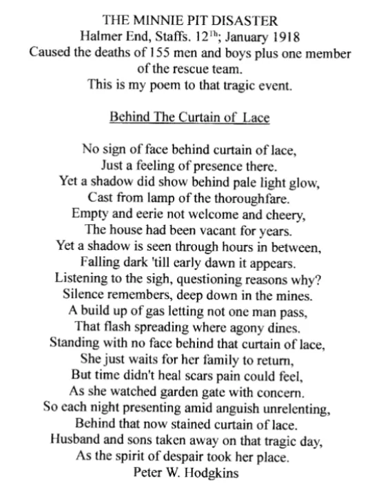Poem for the Minnie Pit Disaster by Peter Hodgkins_220117