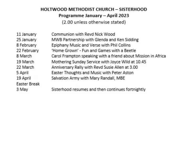 Sisterhood – Updated Programme