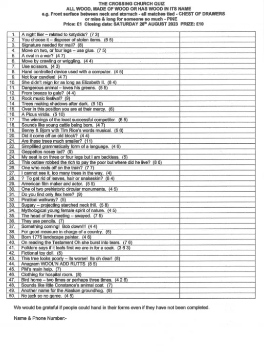 Terrys Quiz &ndash; August 2023