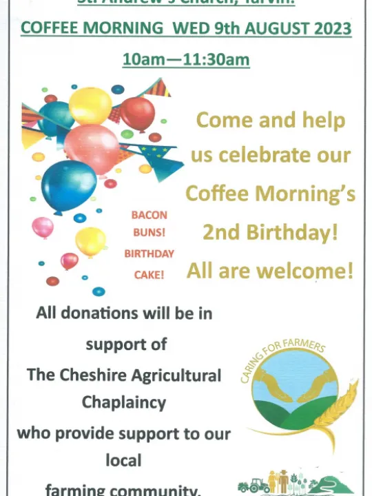 Poster St Andrews Coffee Mornings 2nd Birthday August 2023 PhotoScan