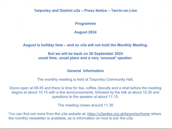 U3a   Press Notice  2024  Aug