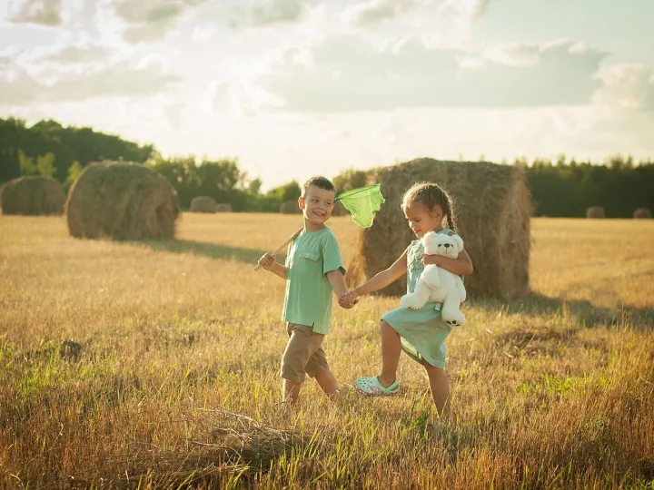 Kids, field, friendship