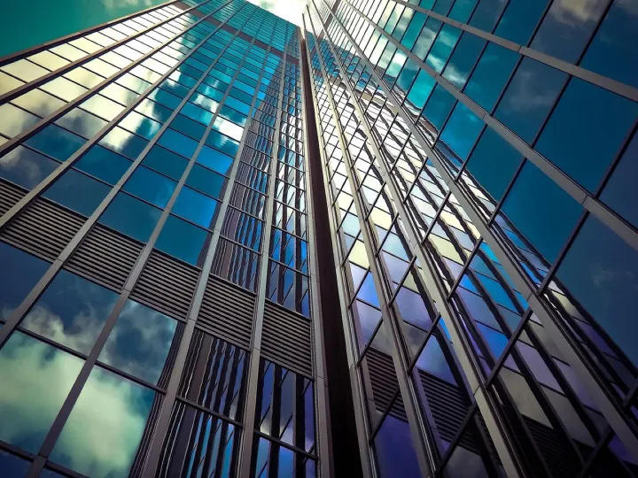 Architecture, skyscraper, glass facades, modern, facade, sky, building, d&uuml;sseldorf, city, modern architecture, glass, modern building, glass front, windows, glass windows, reflection, exterior, perspective, office building, urban, high, downtown, low angl
