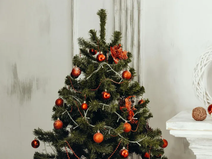 Decorated Christmas tree with red ornaments and