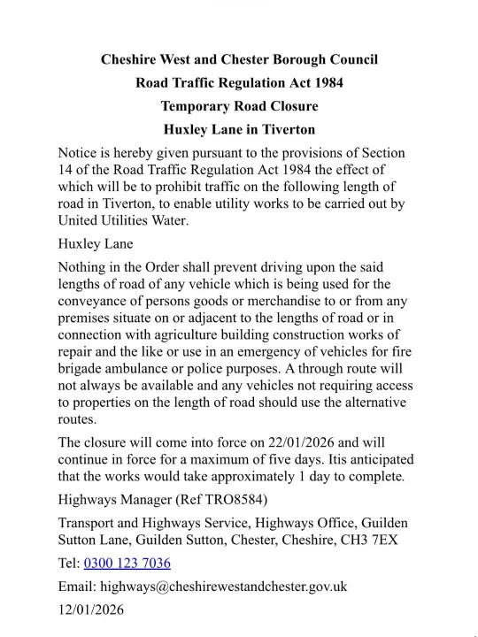 Huxley Lane Tiverton Closure 02
