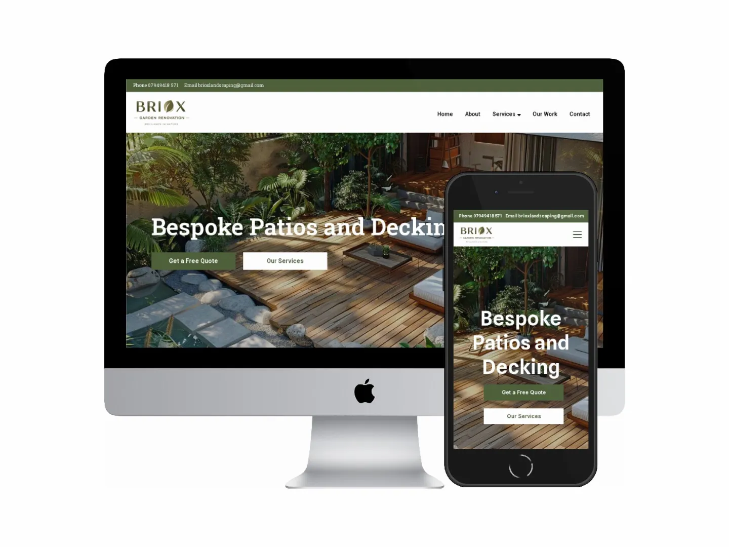 Desktop and mobile screenshots of the Briox Landscaping website