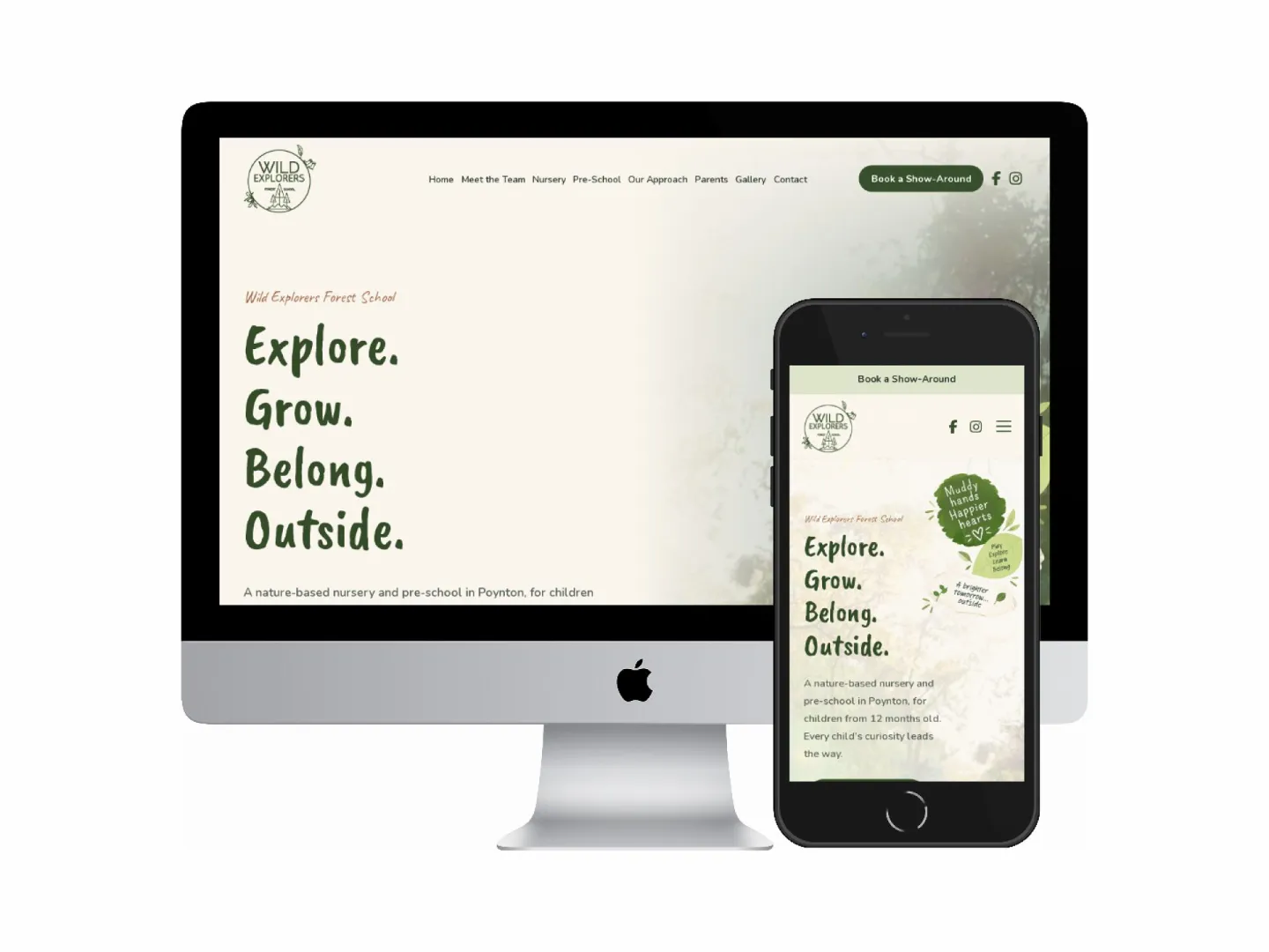 Desktop and mobile screenshots of the Wild Explorers Forest School website