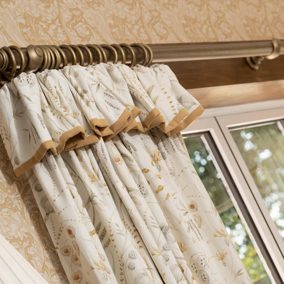 Cottage heading curtains in peach