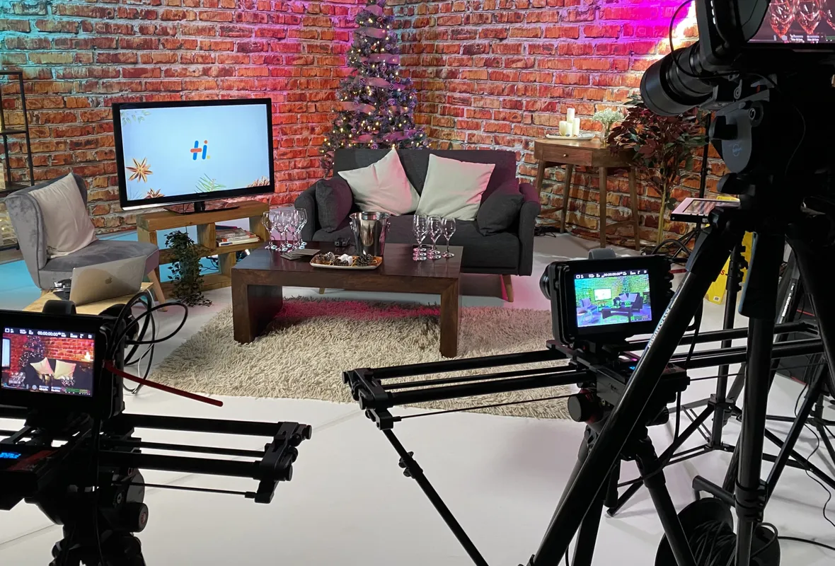 Video studio set up for a celebrity appearance