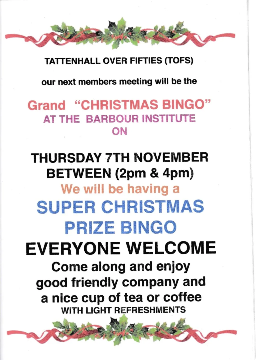 TOFs Christmas Prize Bingp