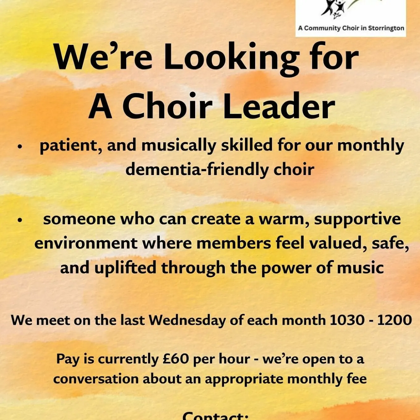 Storrington Sunshine Choir Leader Advert Poster