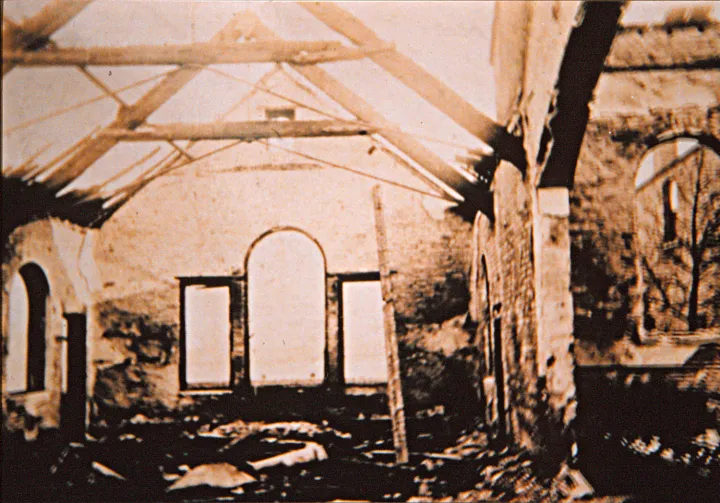 Burnt out interior of the 1866 Church