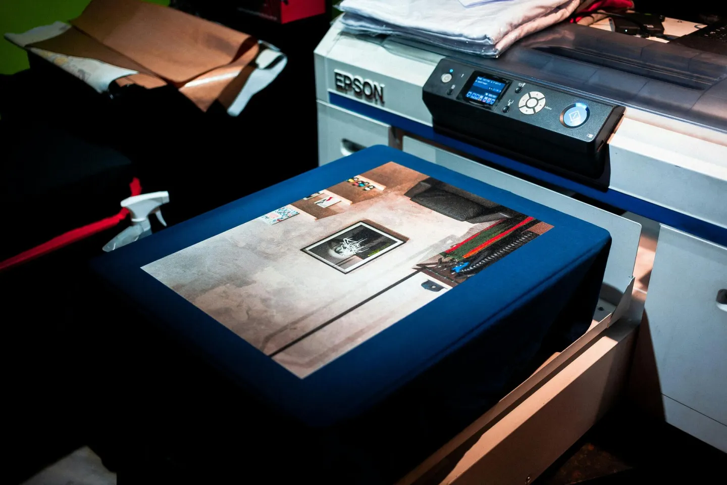 Close-up of a professional printer printing a