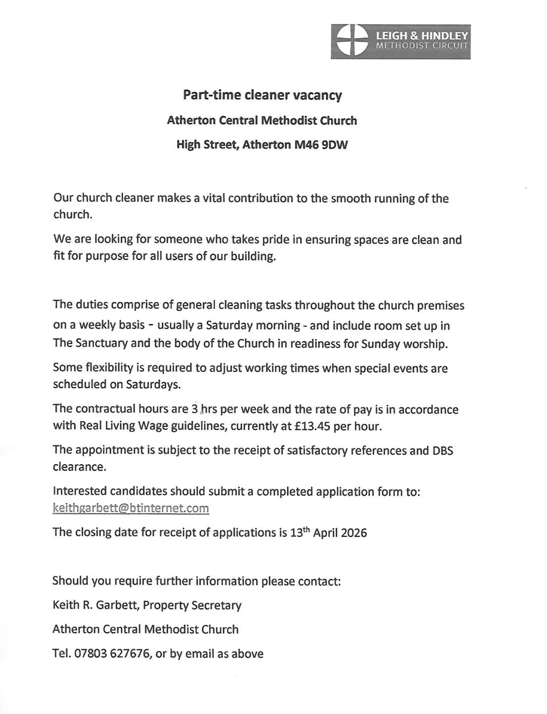 Cleaner Advert (Atherton Central)