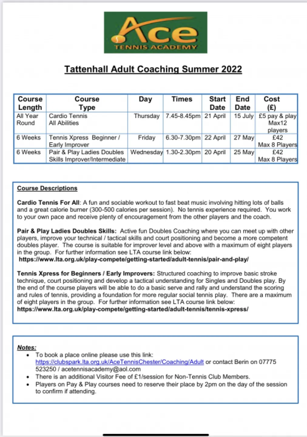 Adults Tennis Coaching
