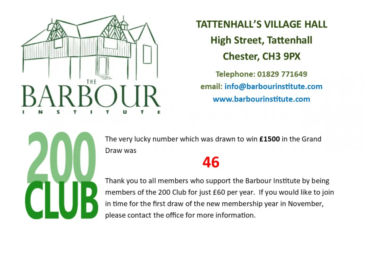 200 Club  pound 1500 Winner 2022