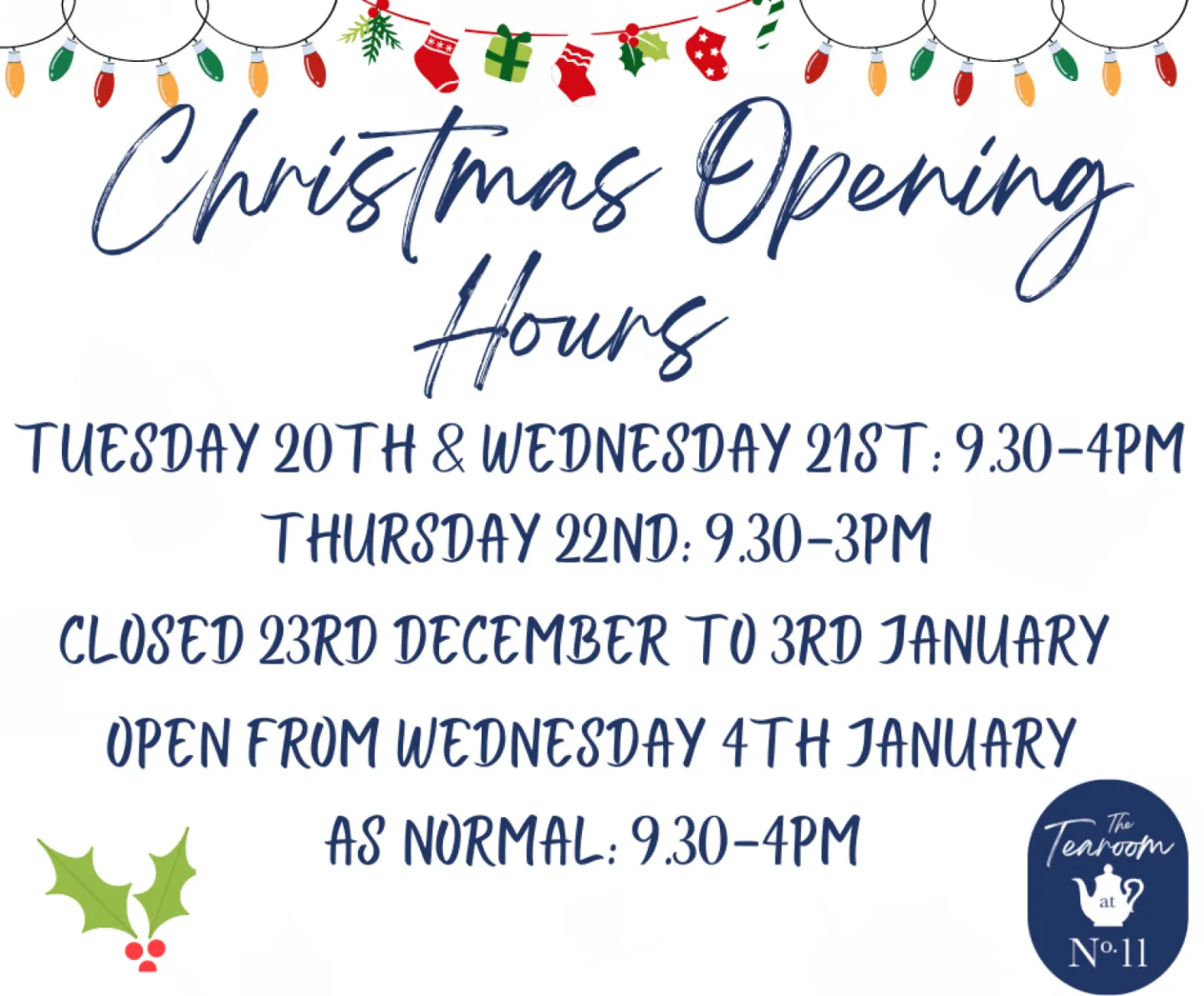 Tea room opening hours