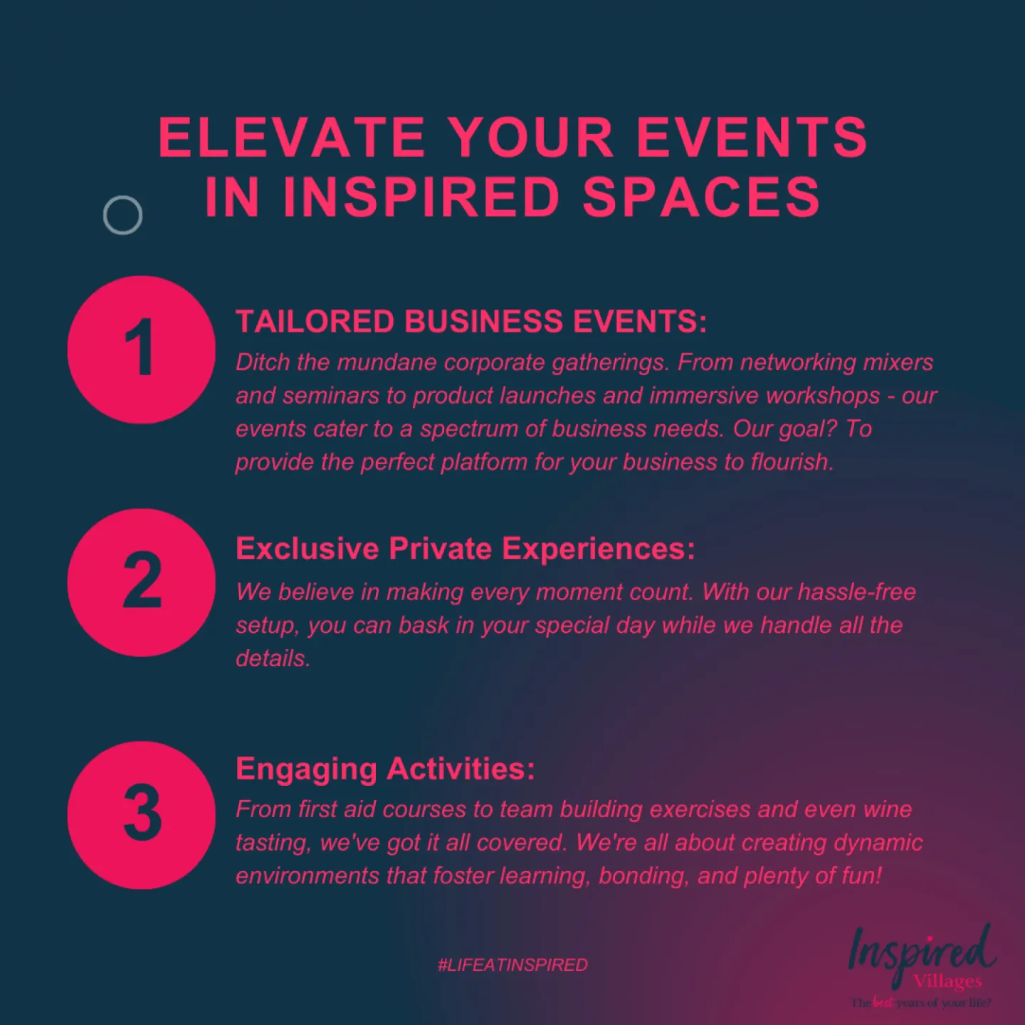 Corporate And Private Event Space At Inspired Villages