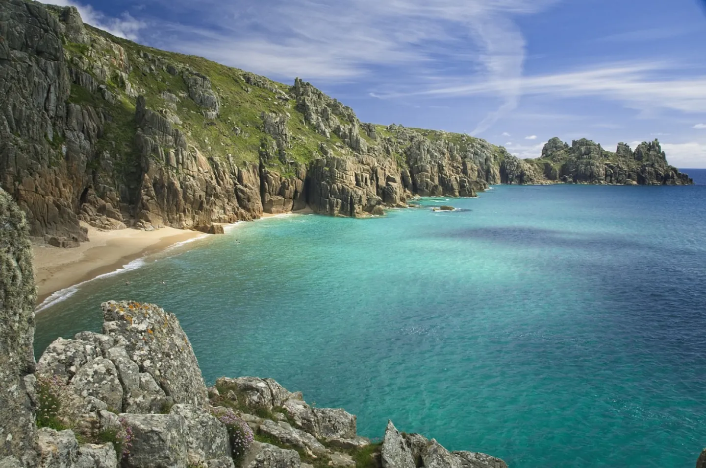Beach, cliffs, blue sky